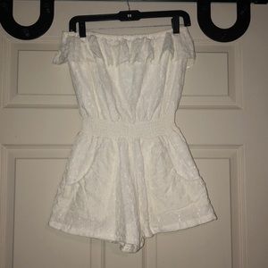 White lace strapless romper
